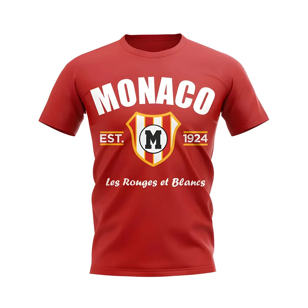 Monaco Established Football T-Shirt (Red) Polyester Uksoccershop Men's Red Extra Large