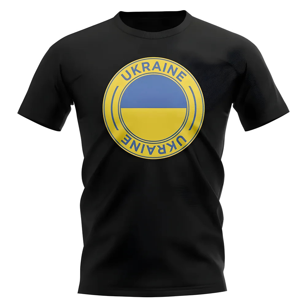 Ukraine Football Badge T-Shirt (Black) Polyester Uksoccershop Men's Black Xxl