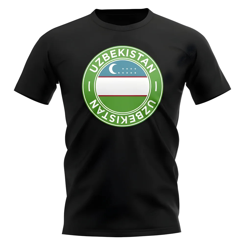 Uzbekistan Football Badge T-Shirt (Black) Polyester Uksoccershop Men's Black Extra Large