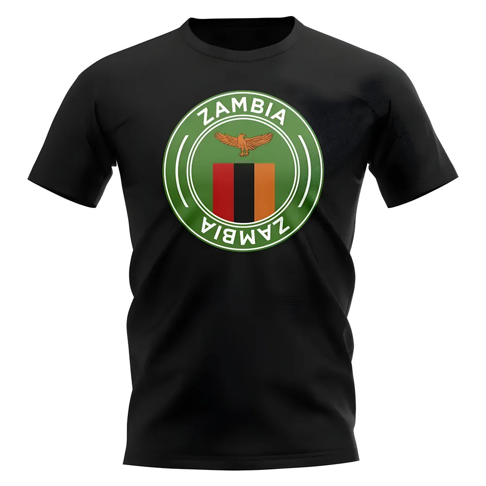 Zambia Football Badge T-Shirt (Black) Polyester Uksoccershop Men's Black Small