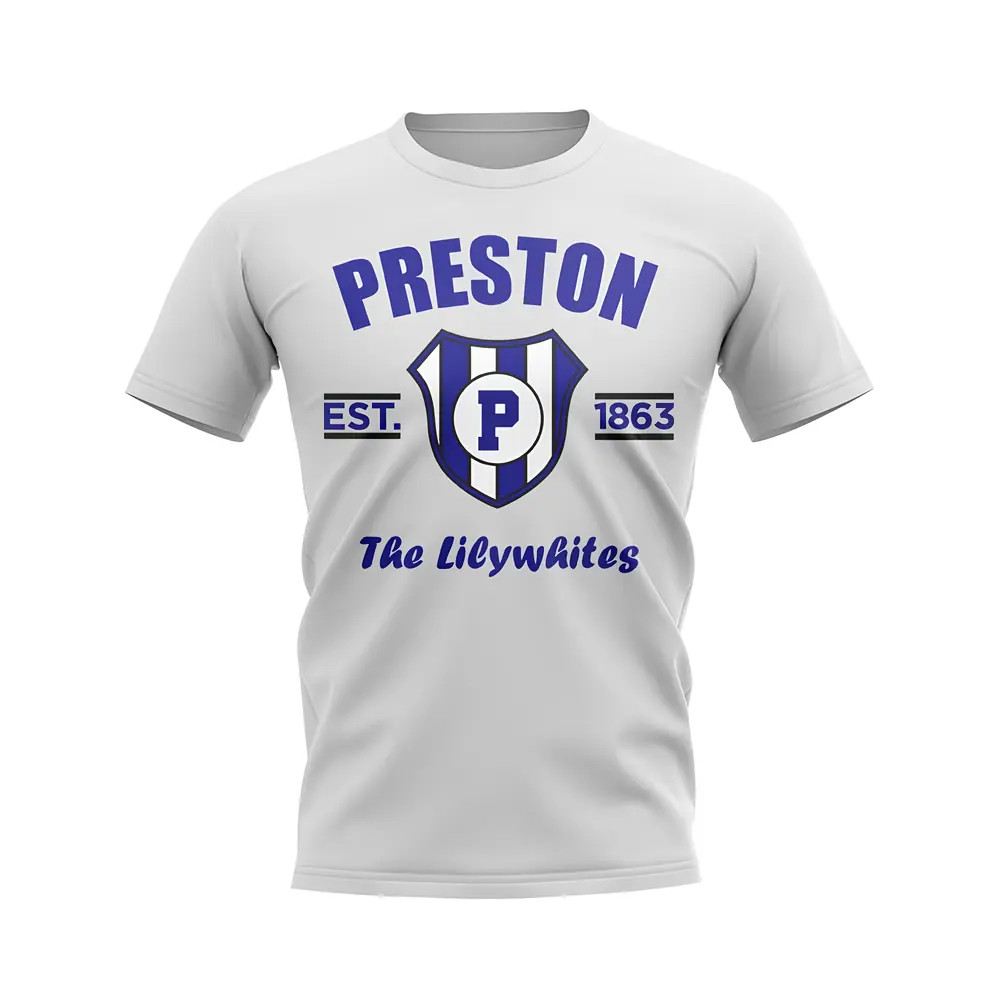 Preston Established Football T-Shirt (White) Polyester Uksoccershop Men's White Medium