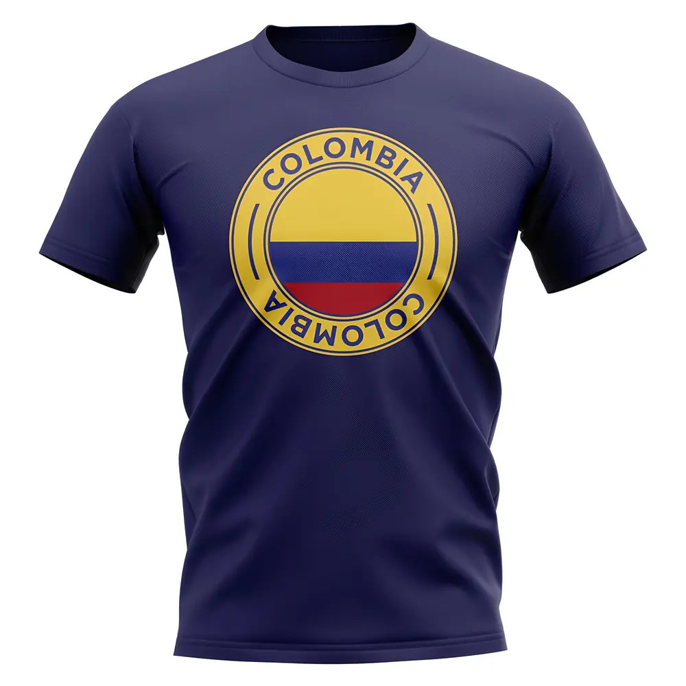 Colombia Football Badge T-Shirt (Navy) Polyester Uksoccershop Men's Navy Small