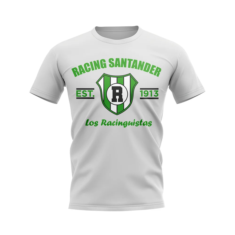 Racing Santander Established Football T-Shirt (White) Polyester Uksoccershop Men's White Extra Large