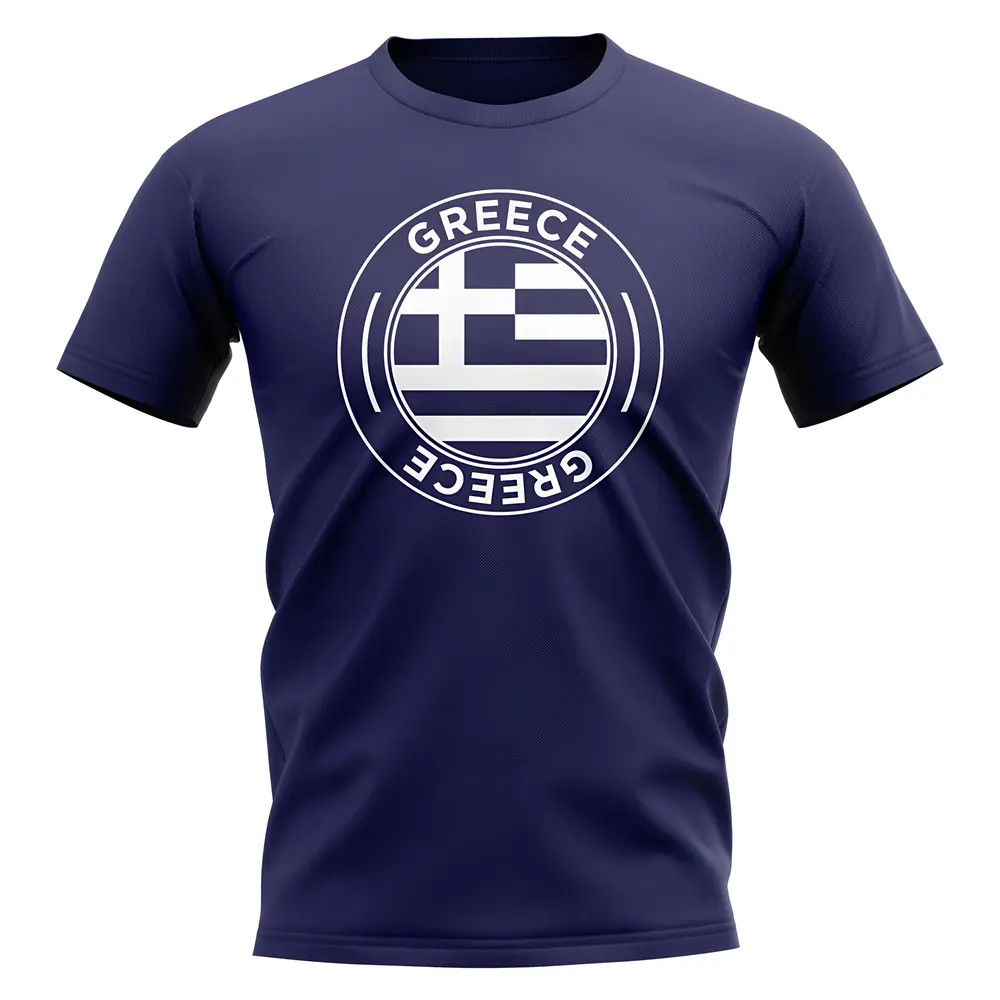 Greece Football Badge T-Shirt (Navy) Polyester Uksoccershop Men's Navy Xxl