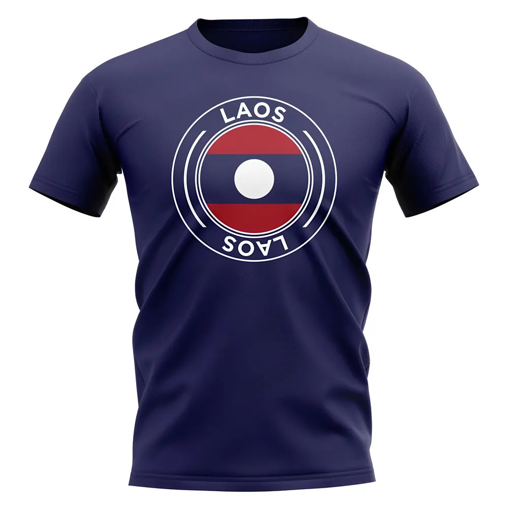 Laos Football Badge T-Shirt (Navy) Polyester Uksoccershop Men's Navy Extra Small