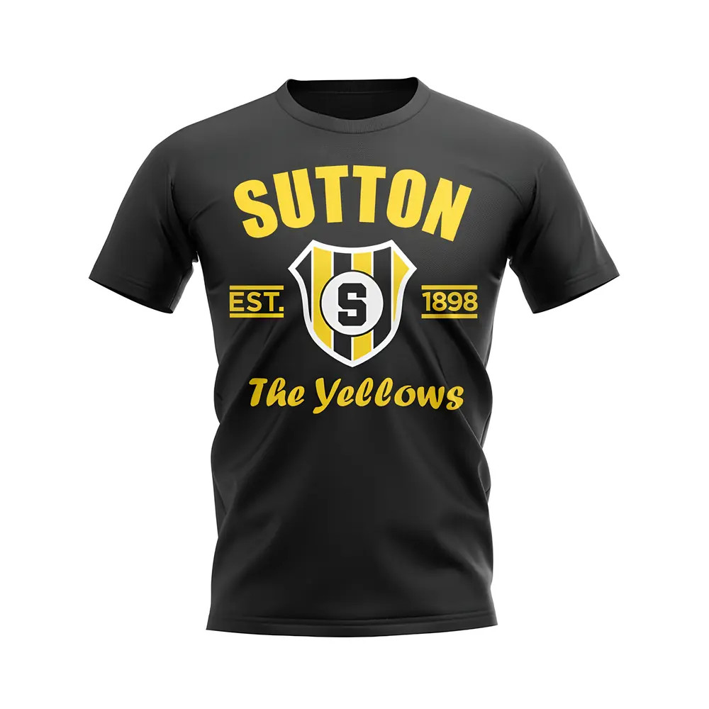 Sutton Established Football T-Shirt (Black) Polyester Aston Villa Uksoccershop Men's Black Xxl