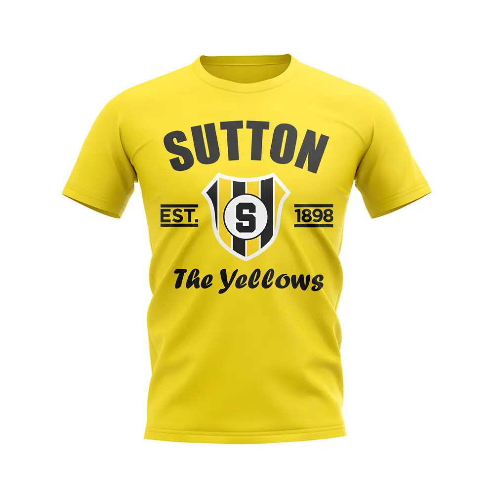 Sutton Established Football T-Shirt (Yellow) Polyester Aston Villa Uksoccershop Men's Yellow Xxl