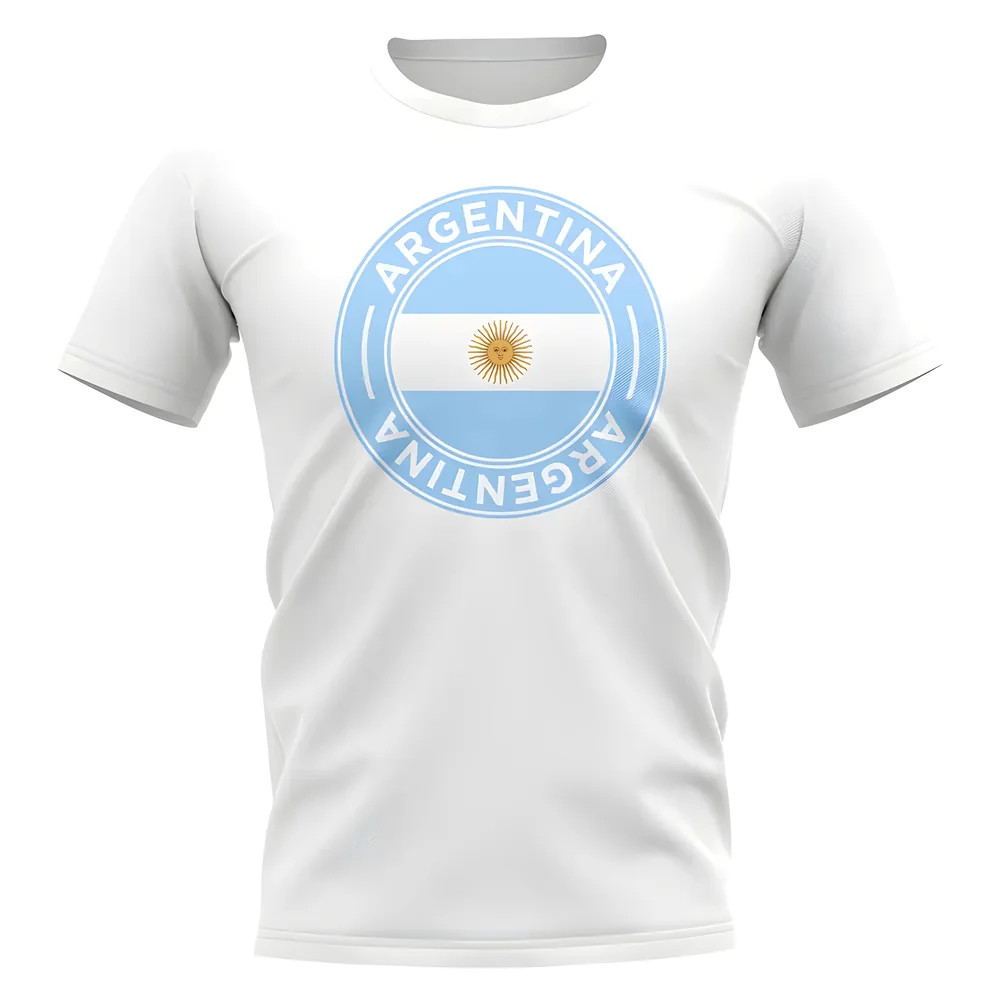 Argentina Football Badge T-Shirt (White) Polyester Uksoccershop Men's White Medium