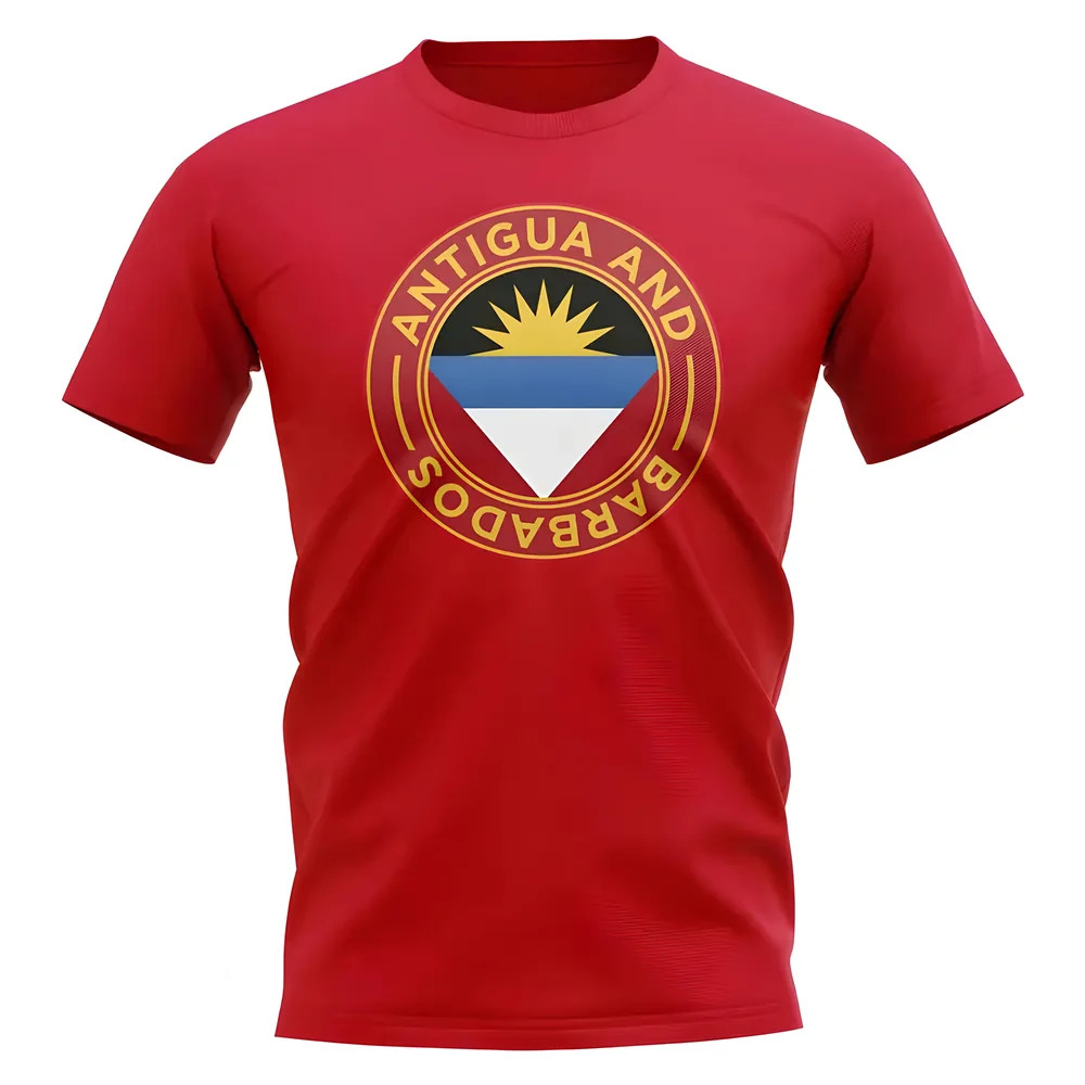 Antigua And Barbados Football Badge T-Shirt (Red) Polyester Uksoccershop Men's Red Xxl