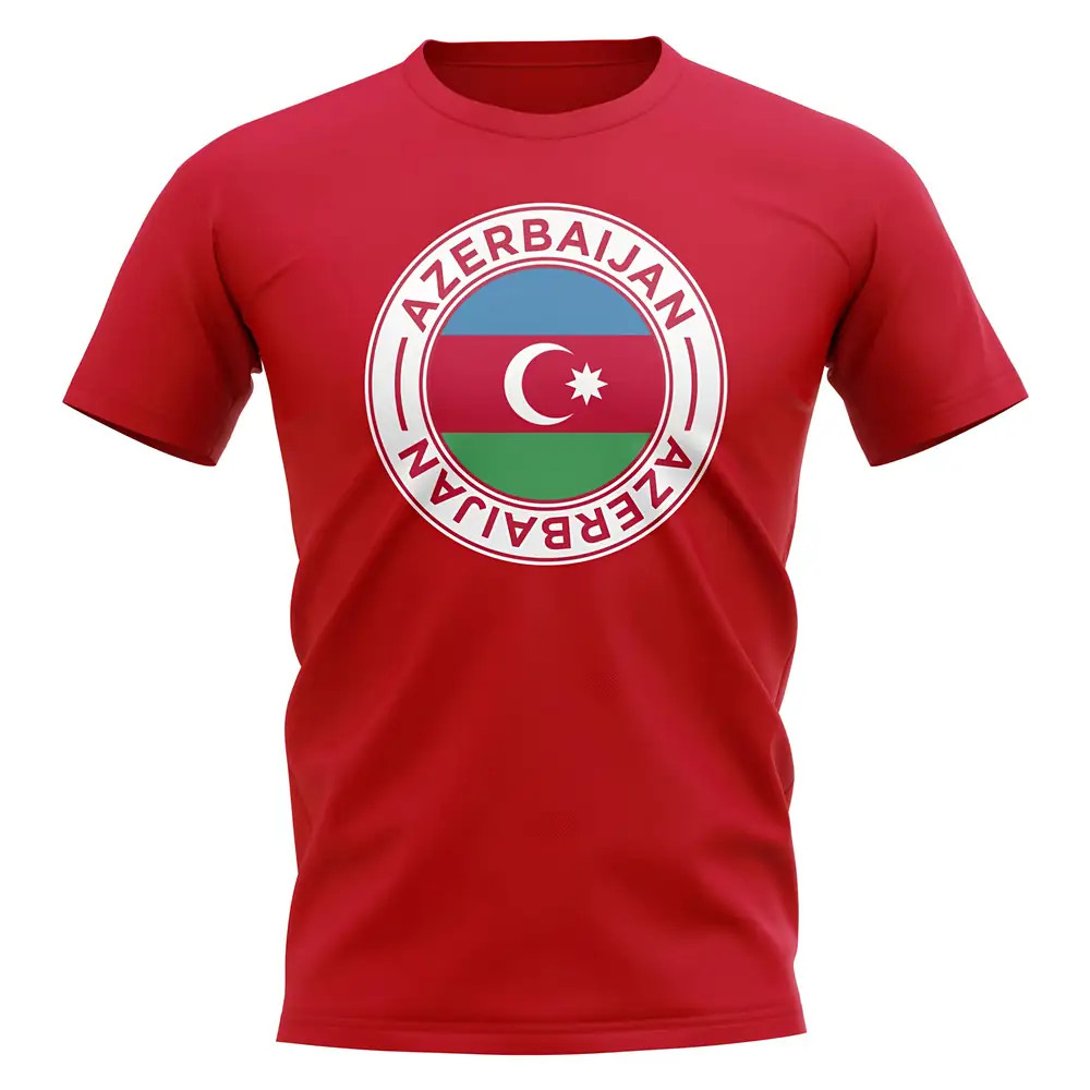 Azerbaijan Football Badge T-Shirt (Red) Polyester Uksoccershop Men's Red Large