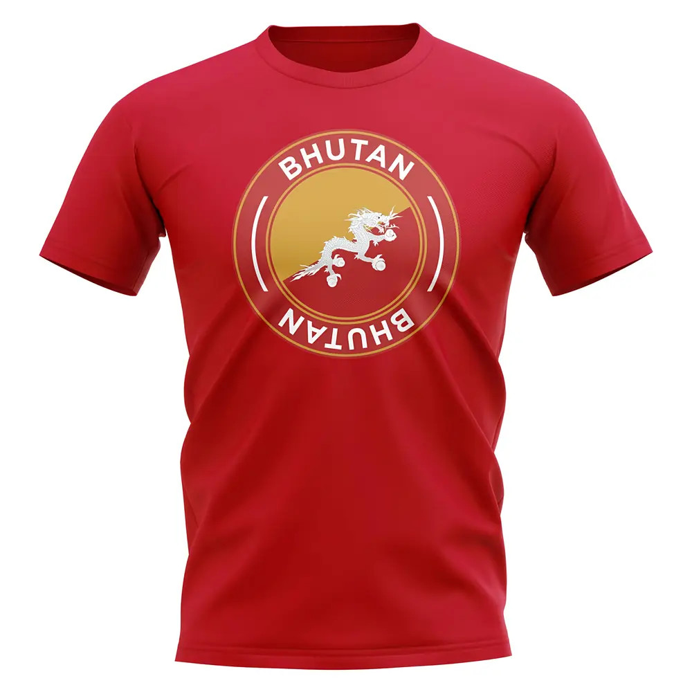 Bhutan Football Badge T-Shirt (Red) Polyester Uksoccershop Men's Red Medium