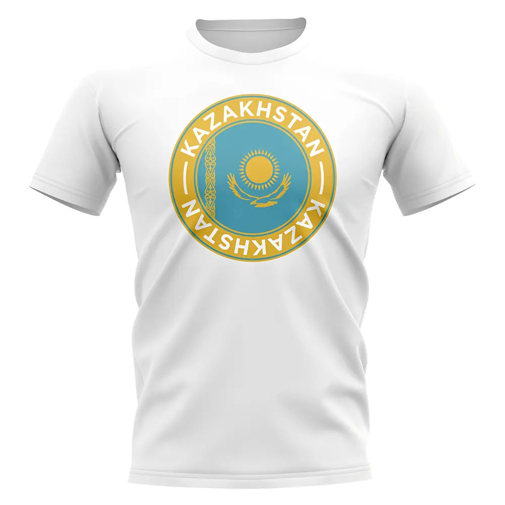 Kazakhstan Football Badge T-Shirt (White) Polyester Uksoccershop Men's White Extra Large