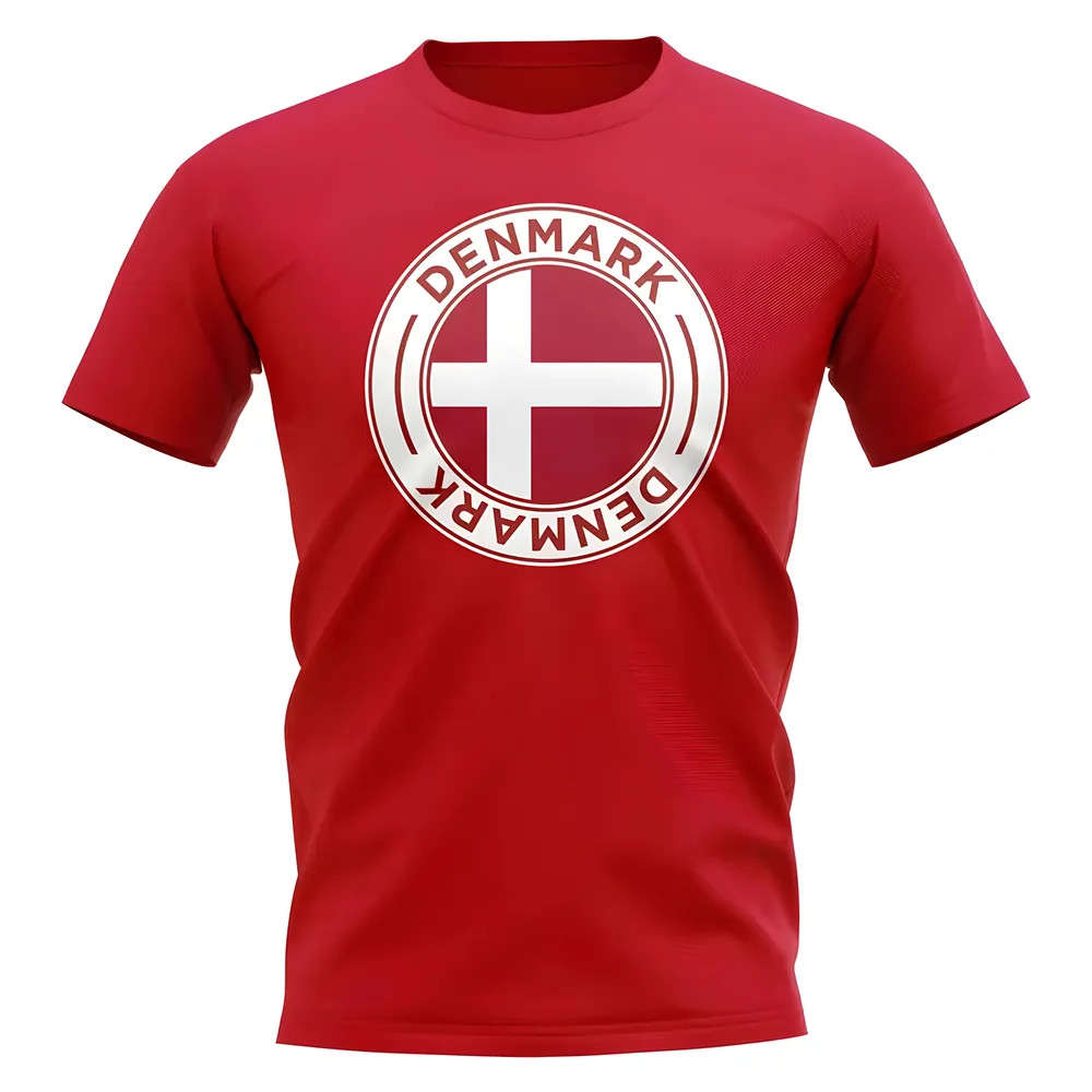 Denmark Football Badge T-Shirt (Red) Polyester Uksoccershop Men's Red Medium