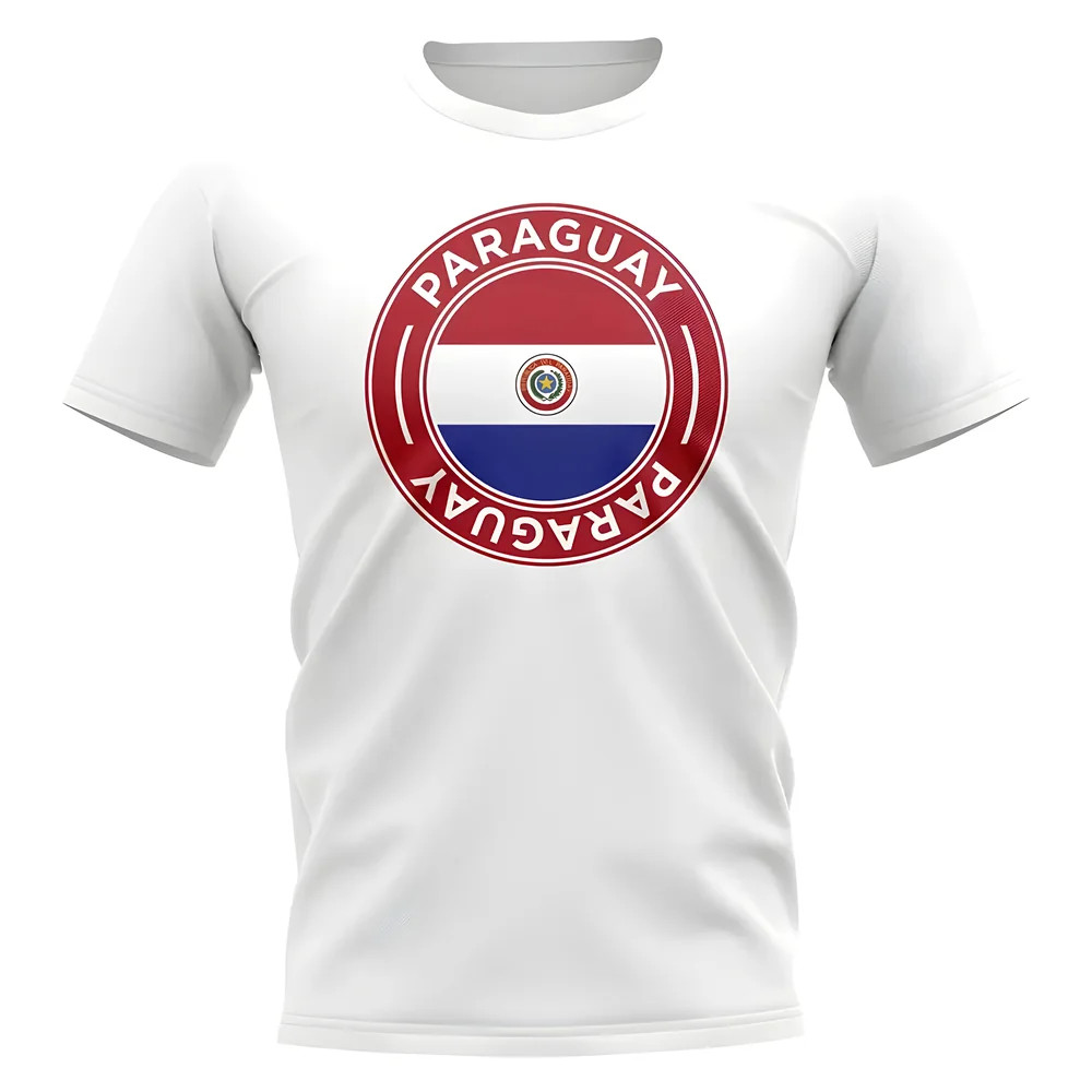 Paraguay Football Badge T-Shirt (White) Polyester Uksoccershop Men's White Medium