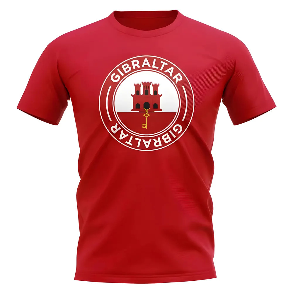 Gibraltar Football Badge T-Shirt (Red) Polyester Uksoccershop Men's Red Xxl