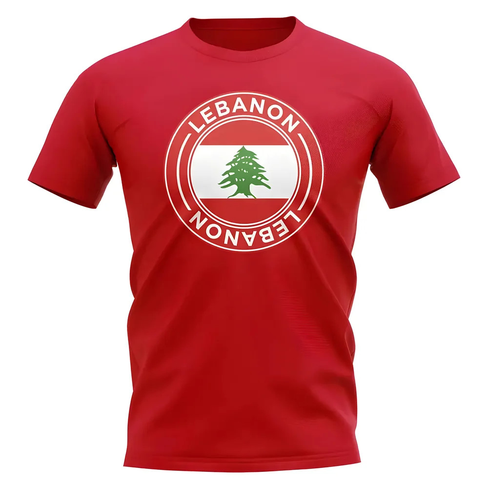 Lebanon Football Badge T-Shirt (Red) Polyester Uksoccershop Men's Red Medium