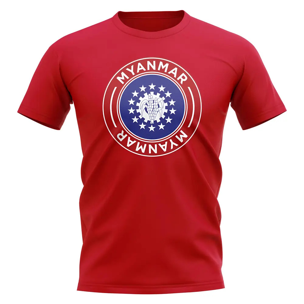 Myanmar Football Badge T-Shirt (Red) Polyester Mynamar Uksoccershop Men's Red Extra Large