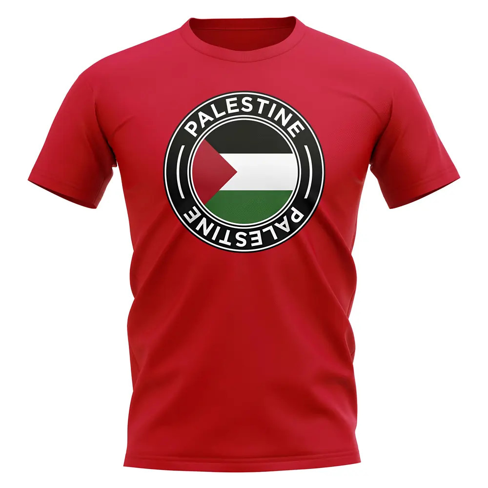 Palestine Football Badge T-Shirt (Red) Polyester Uksoccershop Men's Red Large