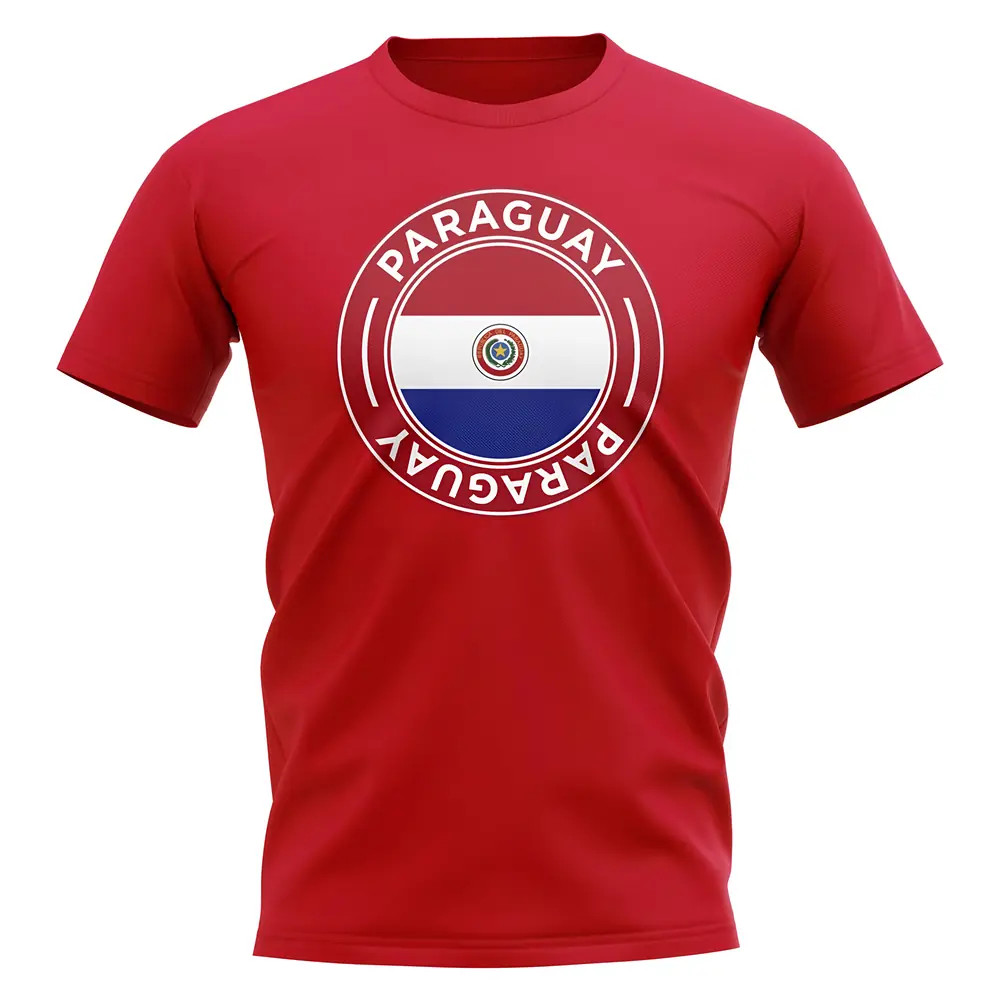 Paraguay Football Badge T-Shirt (Red) Polyester Uksoccershop Men's Red Xxl