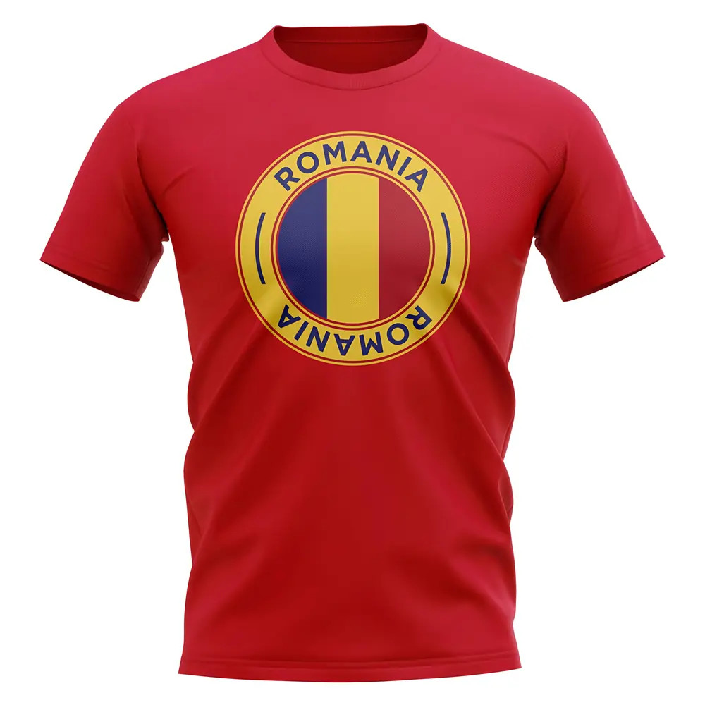 Romania Football Badge T-Shirt (Red) Polyester Uksoccershop Men's Red Large