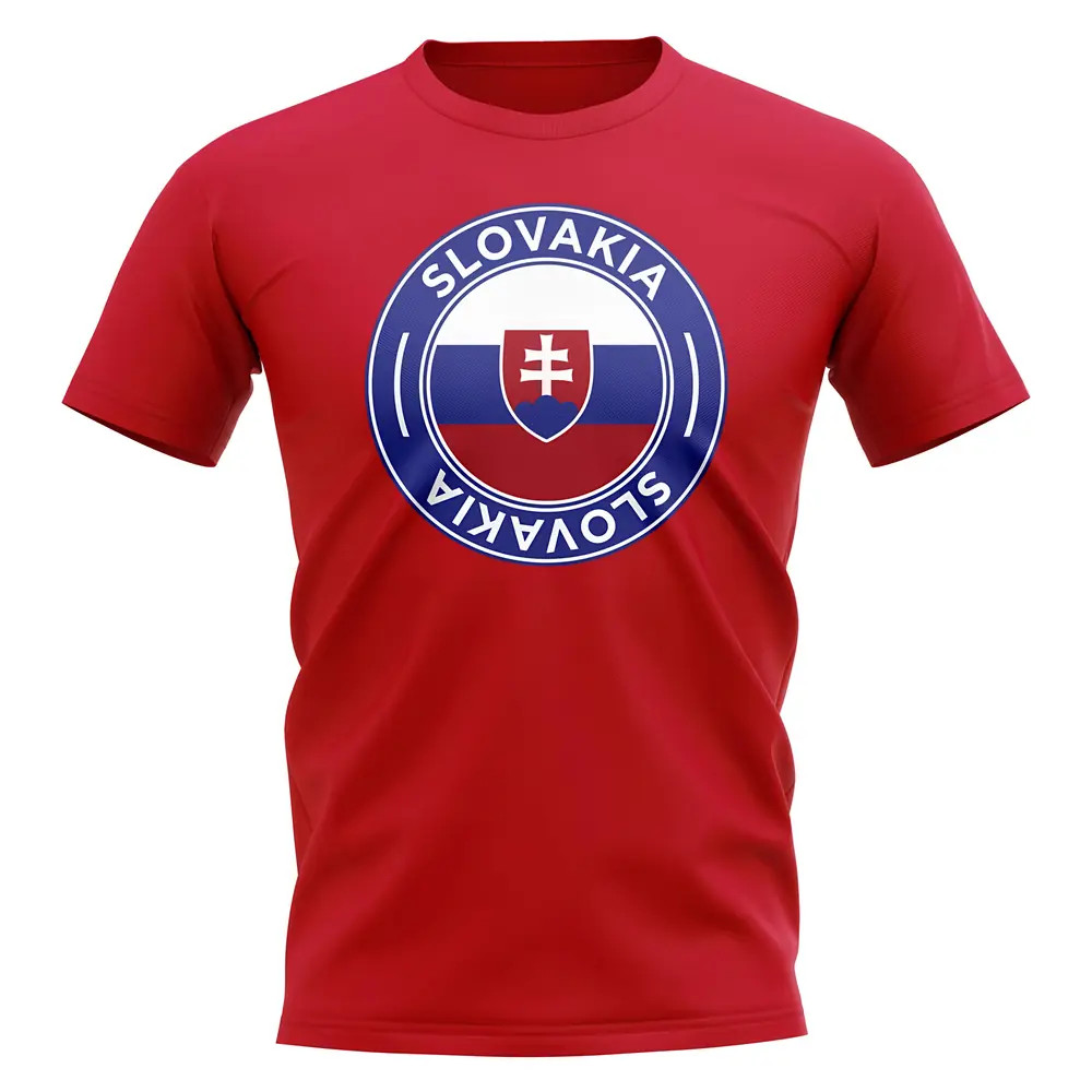 Slovakia Football Badge T-Shirt (Red) Polyester Uksoccershop Men's Red Large