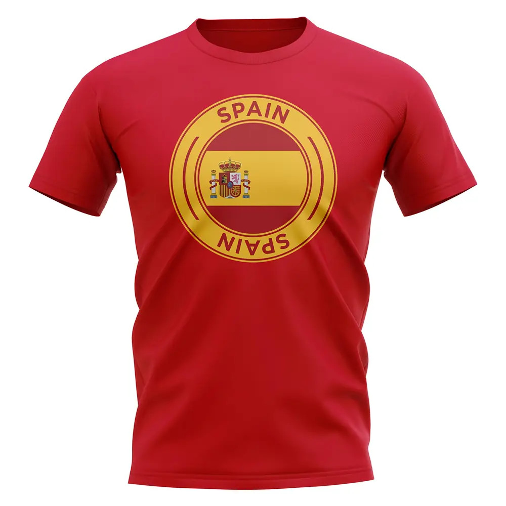 Spain Football Badge T-Shirt (Red) Polyester Uksoccershop Men's Red Xxl
