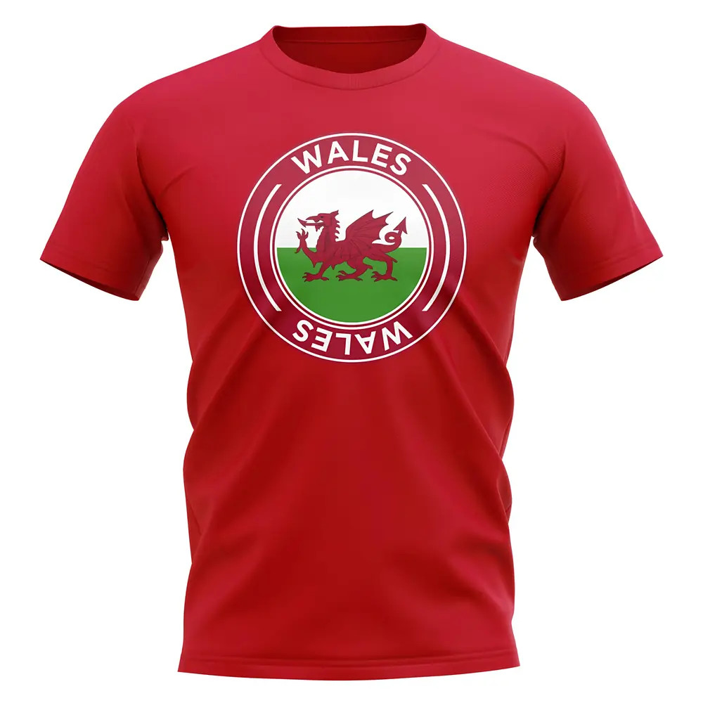Wales Football Badge T-Shirt (Red) Polyester Uksoccershop Men's Red Small