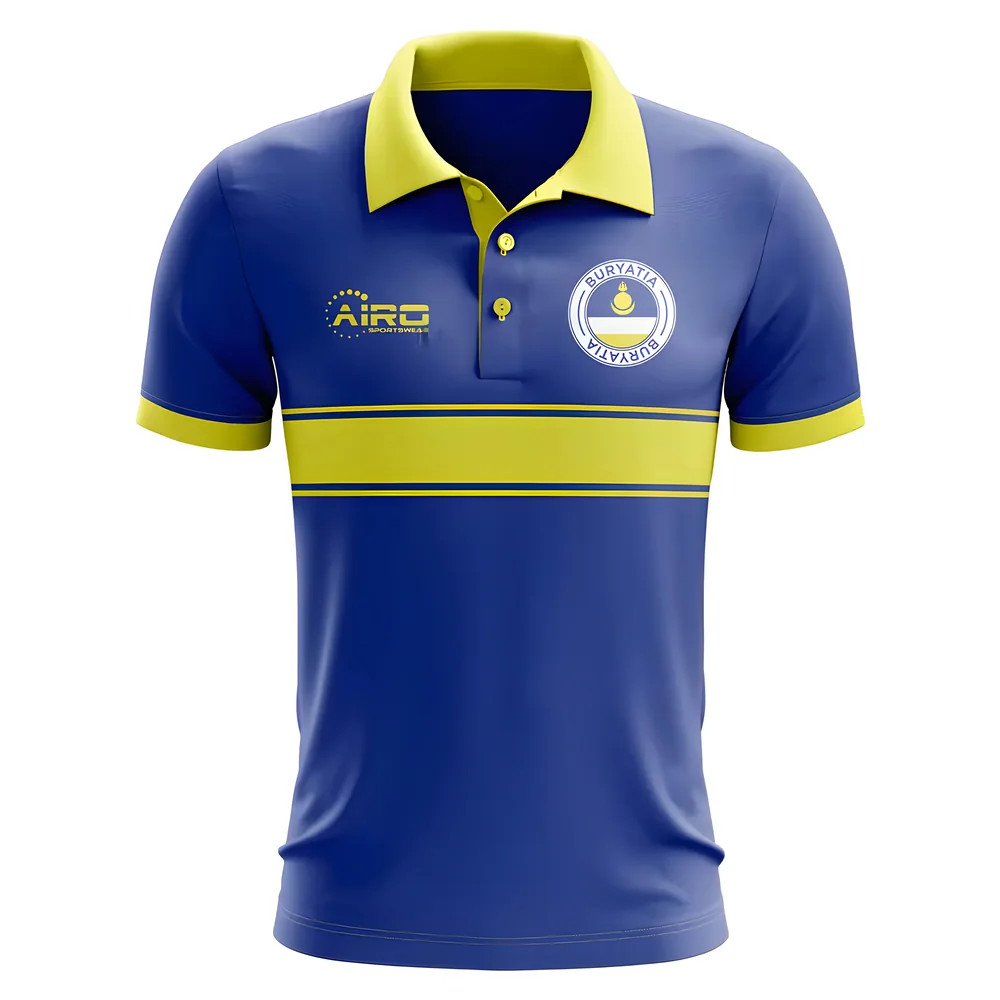 Buryatia Concept Stripe Polo Shirt (Blue) Polyester Made By: Airo Sportswear Men's Blue 4XL