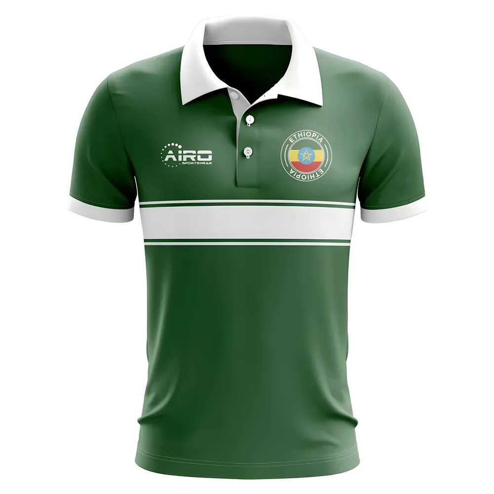 Ethiopia Concept Stripe Polo Shirt (Green) Polyester Made By: Airo Sportswear Men's Green 4XL