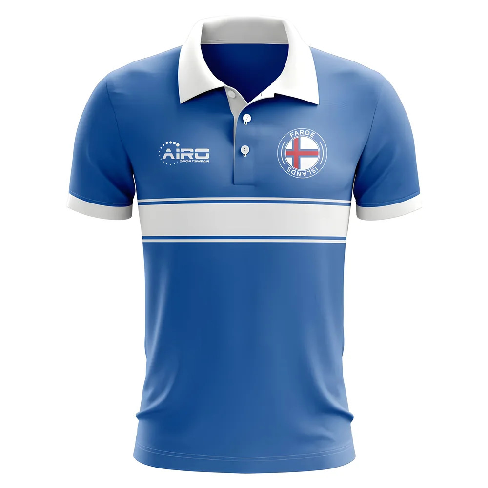 Faroe Islands Concept Stripe Polo Shirt (Blue) Polyester Made By: Airo Sportswear Men's Blue Large