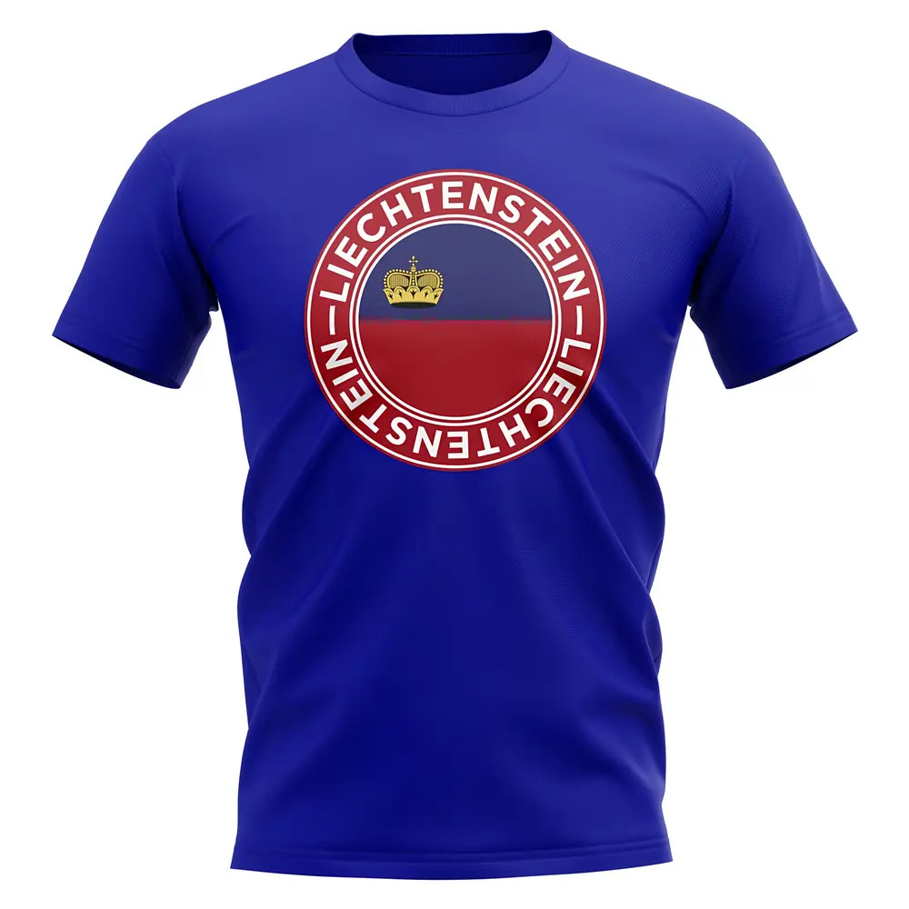Liechtenstein Football Badge T-Shirt (Royal) Polyester Leichtenstein Uksoccershop Men's Blue Large