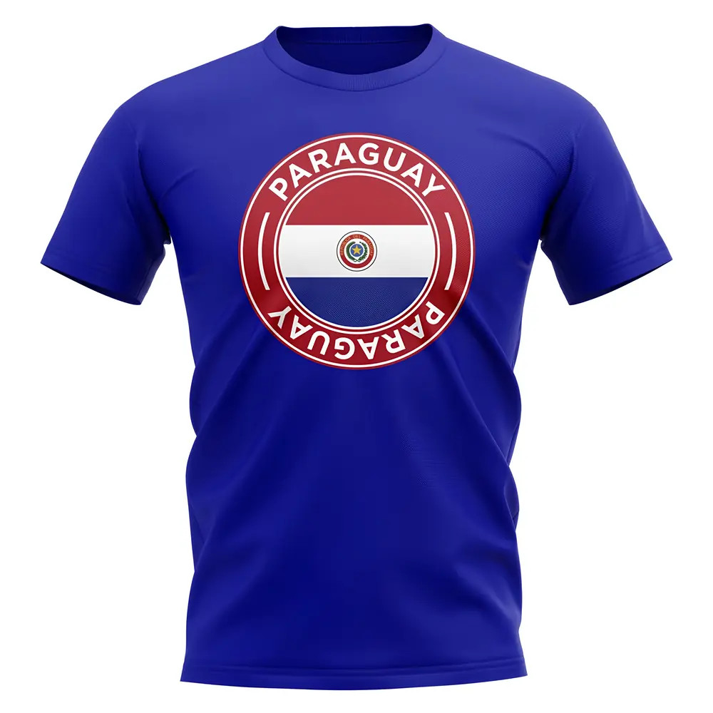 Paraguay Football Badge T-Shirt (Royal) Polyester Uksoccershop Men's Blue Extra Small