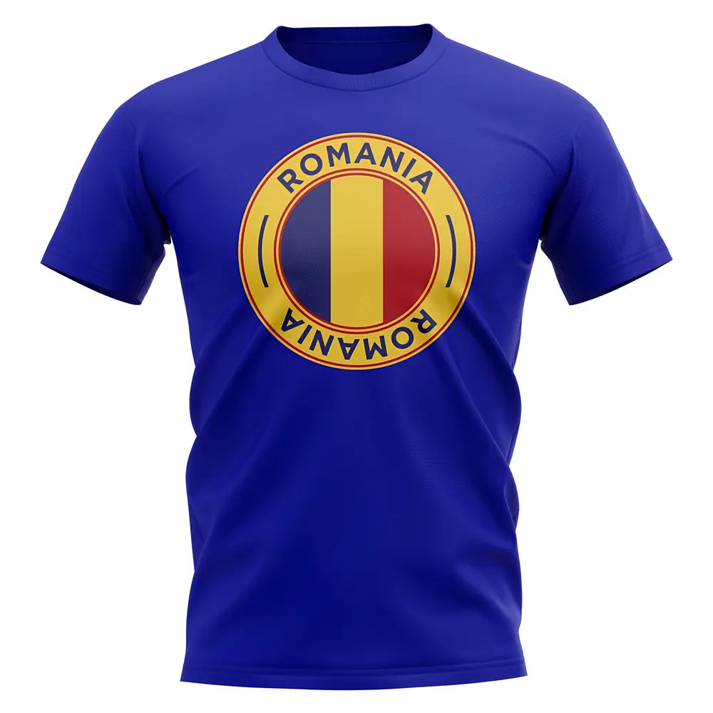 Romania Football Badge T-Shirt (Royal) Polyester Uksoccershop Men's Blue Extra Large