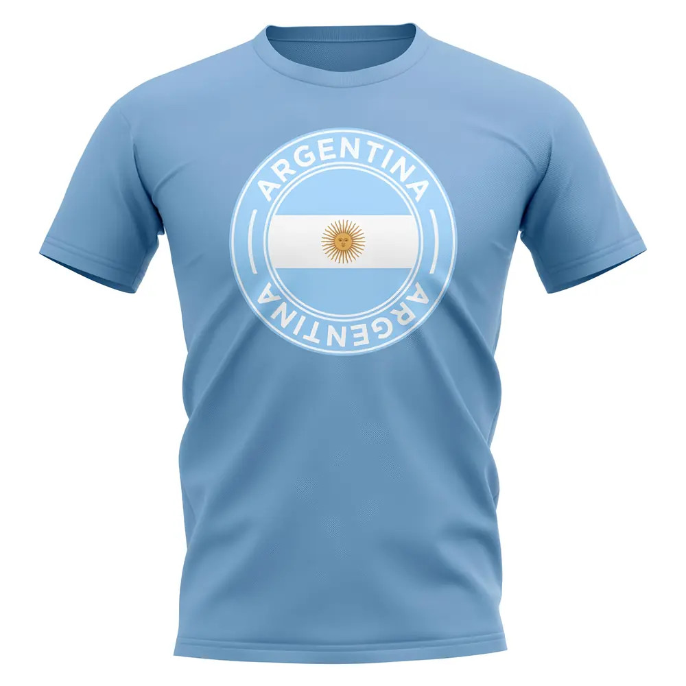 Argentina Football Badge T-Shirt (Sky) Polyester Uksoccershop Men's Sky Small