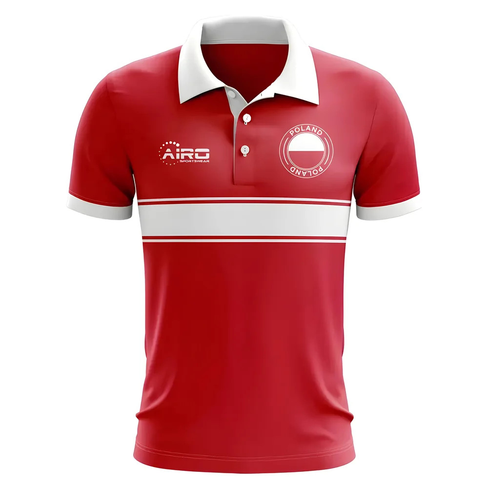 Poland Concept Stripe Polo Shirt (Red) Polyester Made By: Airo Sportswear Men's Red 4XL