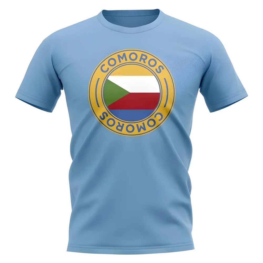 Comoros Football Badge T-Shirt (Sky) Polyester Uksoccershop Men's Sky Extra Large