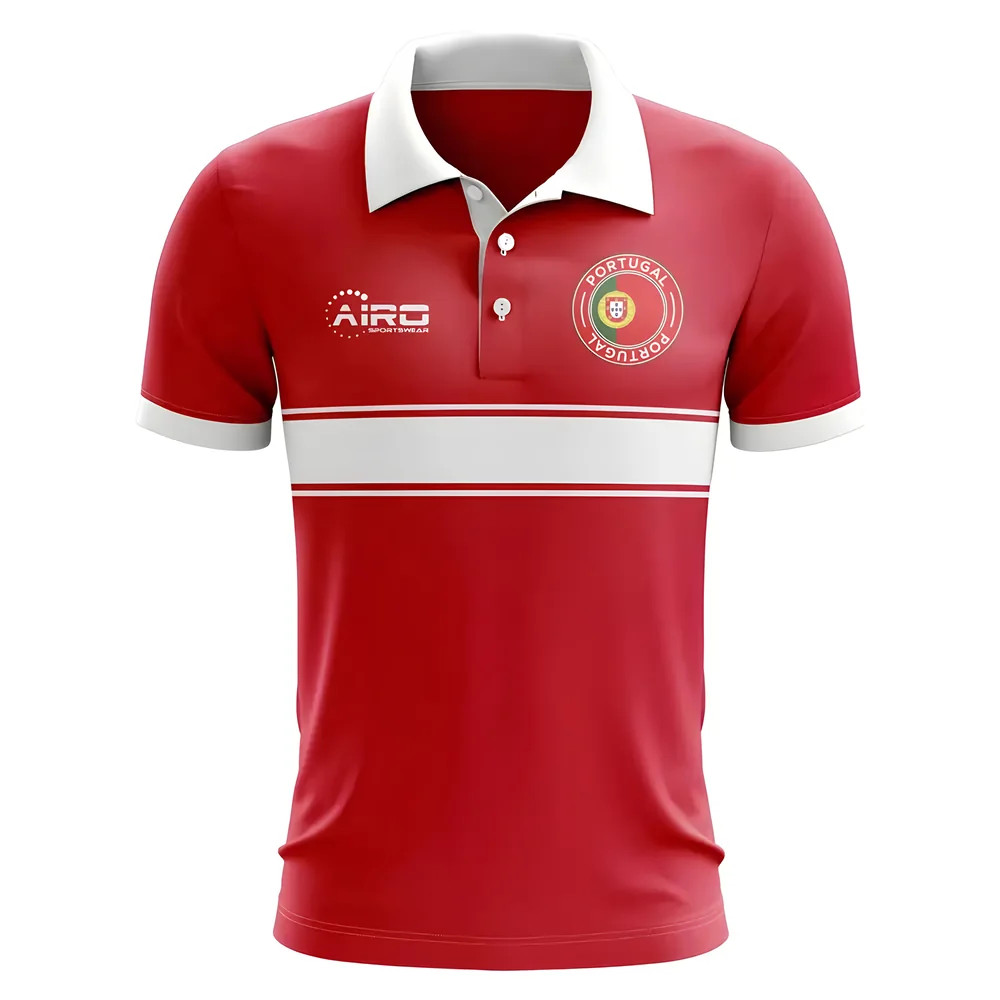 Portugal Concept Stripe Polo Shirt (Red) Polyester Made By: Airo Sportswear Men's Red Xxl