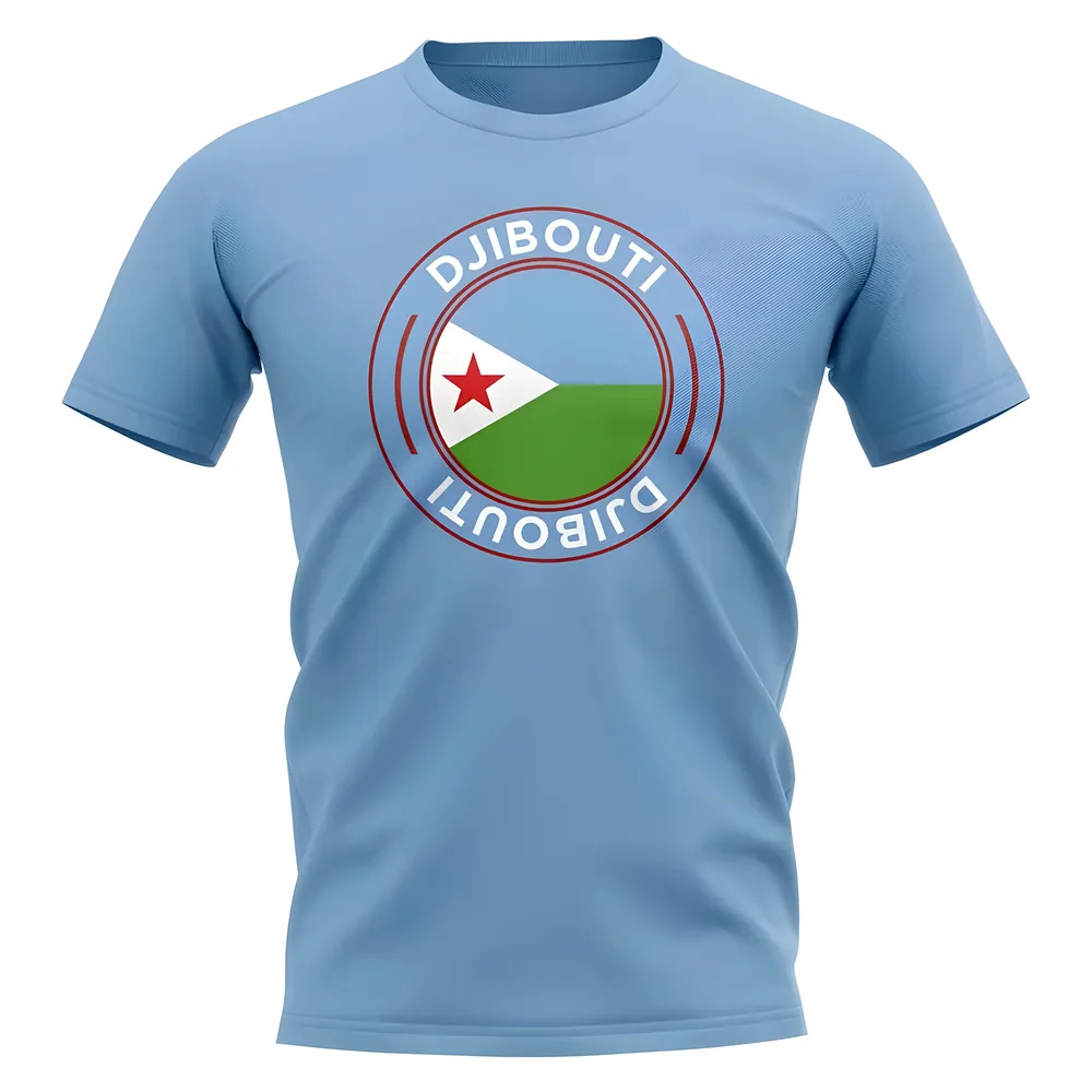 Djibouti Football Badge T-Shirt (Sky) Polyester Uksoccershop Men's Sky Small