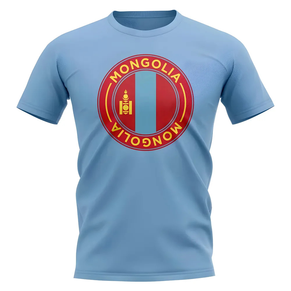 Mongolia Football Badge T-Shirt (Sky) Polyester Uksoccershop Men's Sky Medium