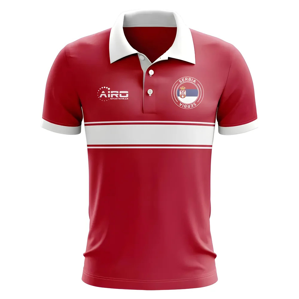 Serbia Concept Stripe Polo Shirt (Red) Polyester Made By: Airo Sportswear Men's Red 3XL