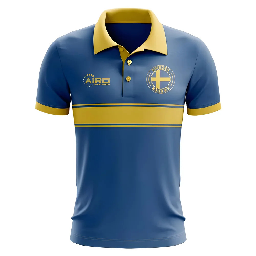 Sweden Concept Stripe Polo Shirt (Blue) Polyester Made By: Airo Sportswear Men's Blue 4XL