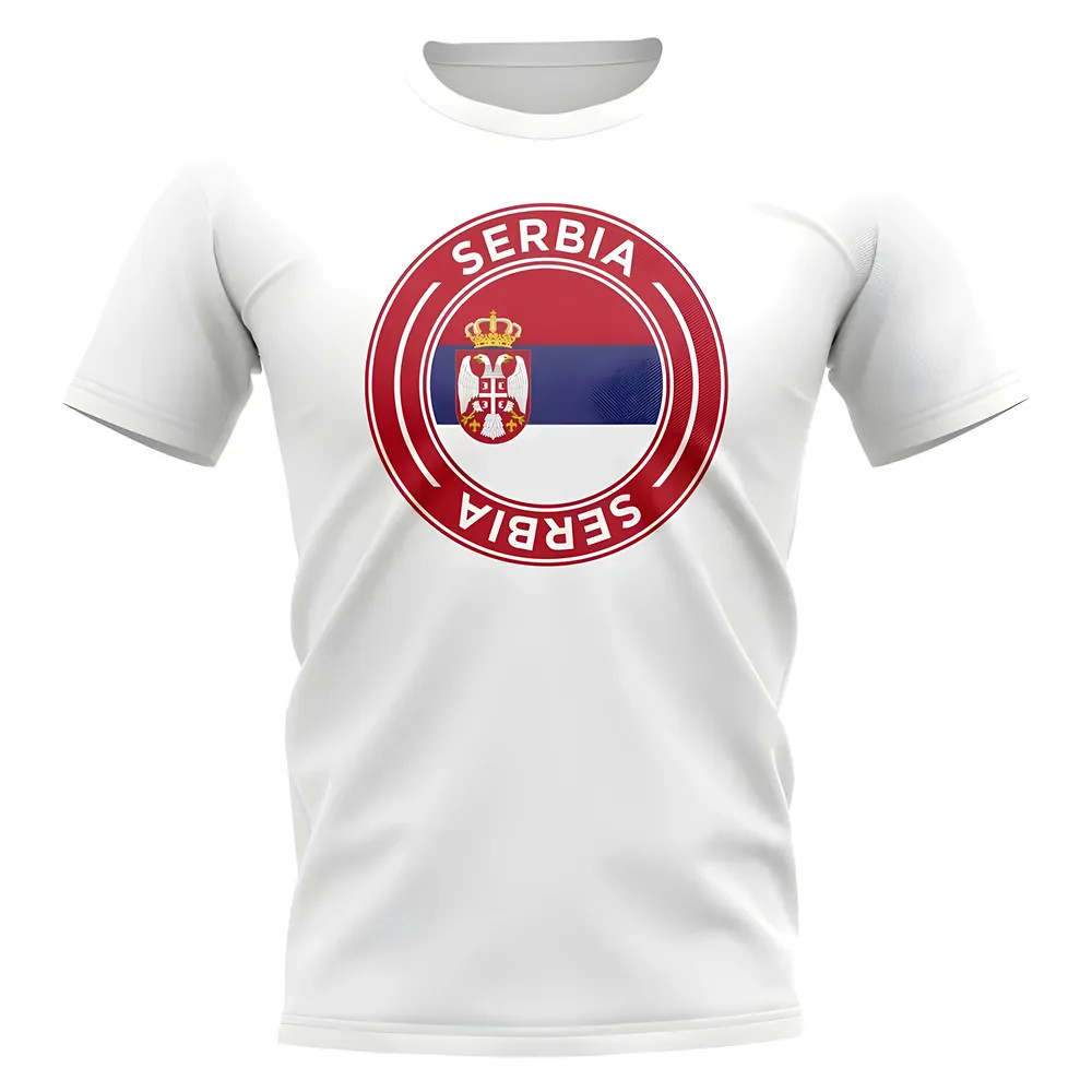 Serbia Football Badge T-Shirt (White) Polyester Uksoccershop Men's White Extra Small