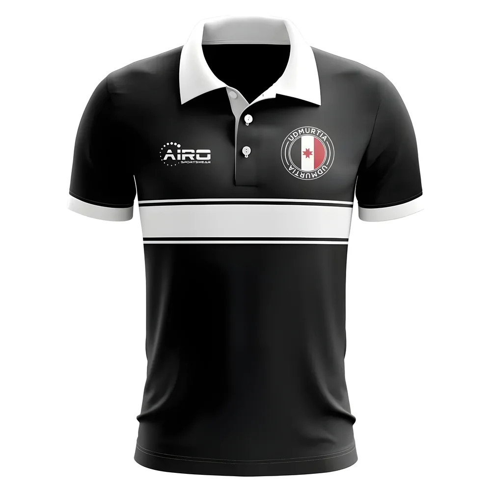 Udmurtia Concept Stripe Polo Shirt (Black) Polyester Psg Made By: Airo Sportswear Men's Black 5XL