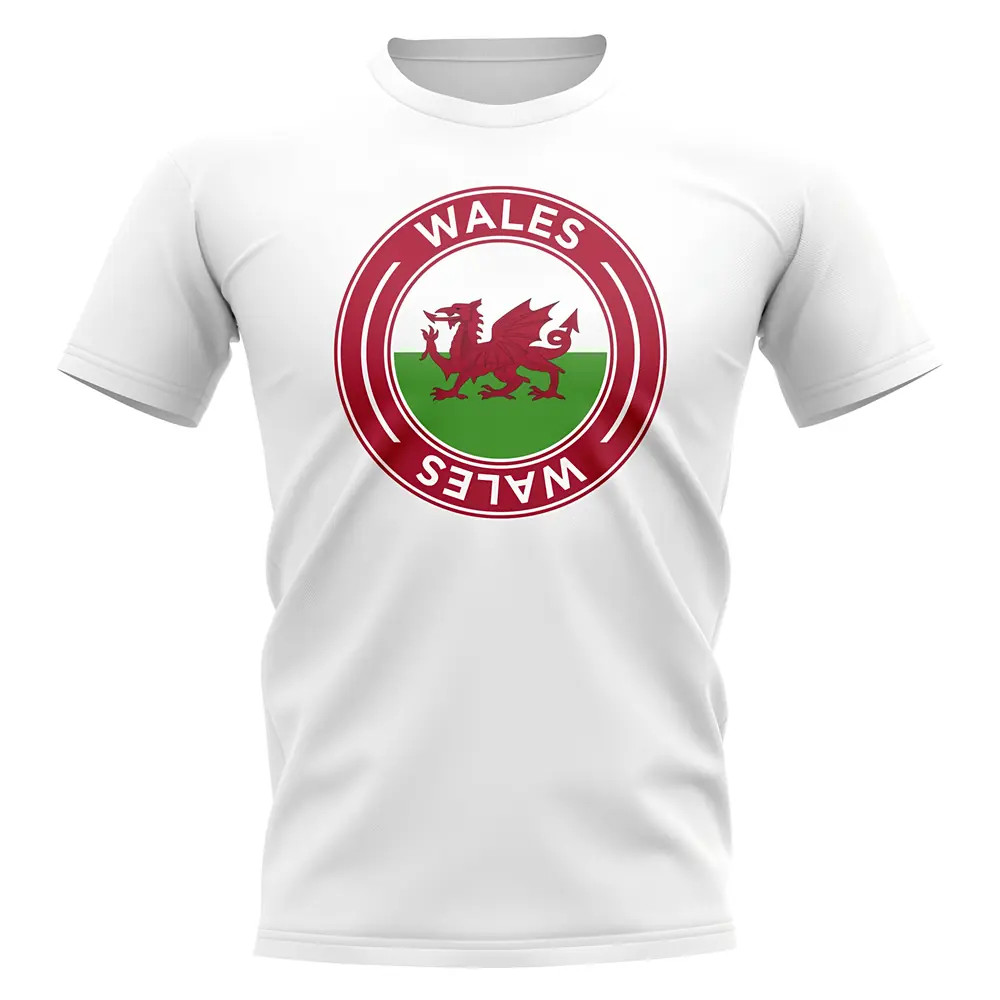 Wales Football Badge T-Shirt (White) Polyester Uksoccershop Men's White Small