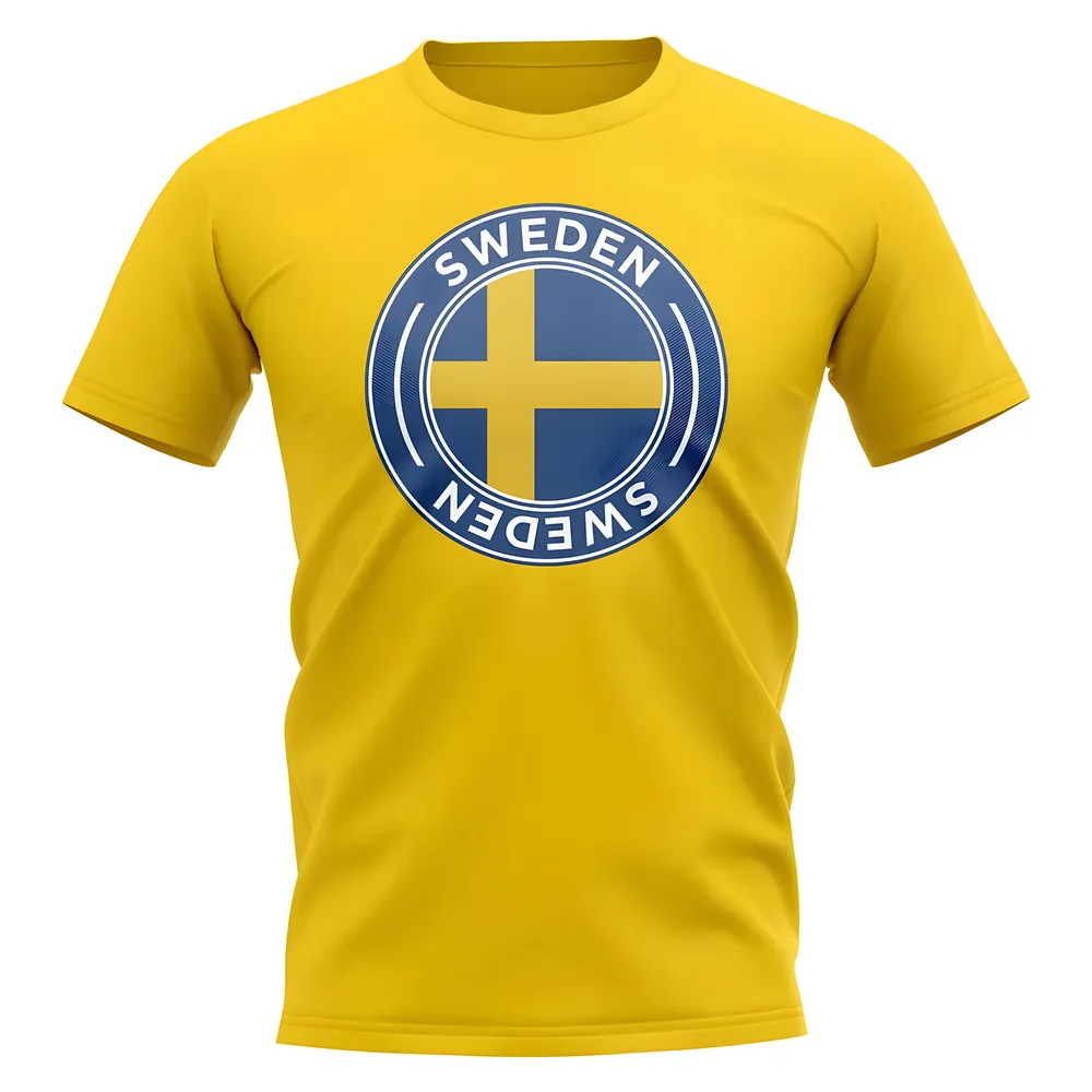 Sweden Football Badge T-Shirt (Yellow) Polyester Uksoccershop Men's Yellow Medium