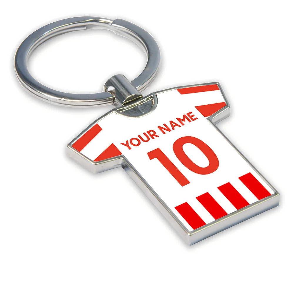 Personalised Stoke City Football Shirt Key Ring Adults One Size Polyester Uksoccershop Unisex White-Red