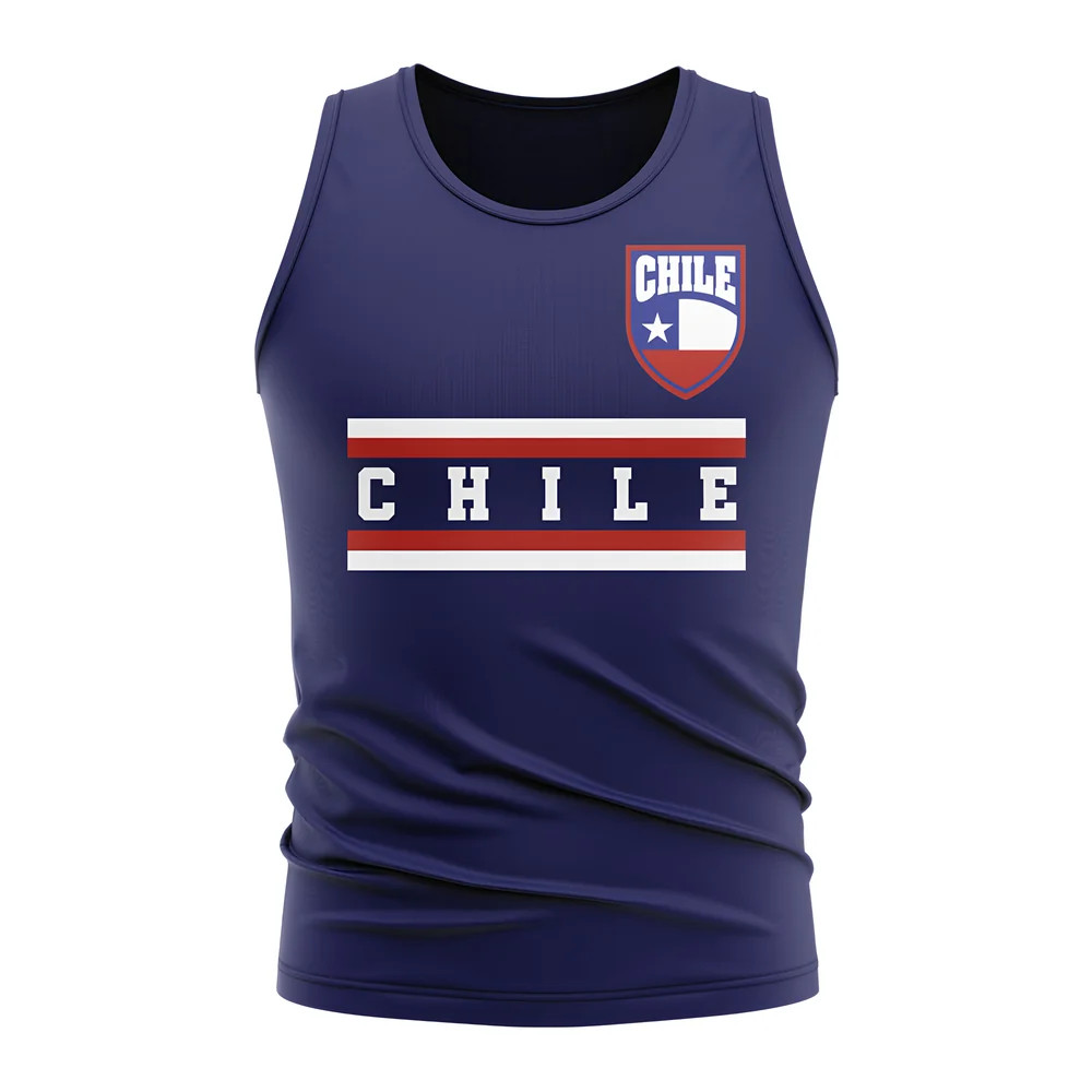 Chile Core Football Country Sleeveless Tee (Navy) Polyester Uksoccershop Men's Navy Xxl