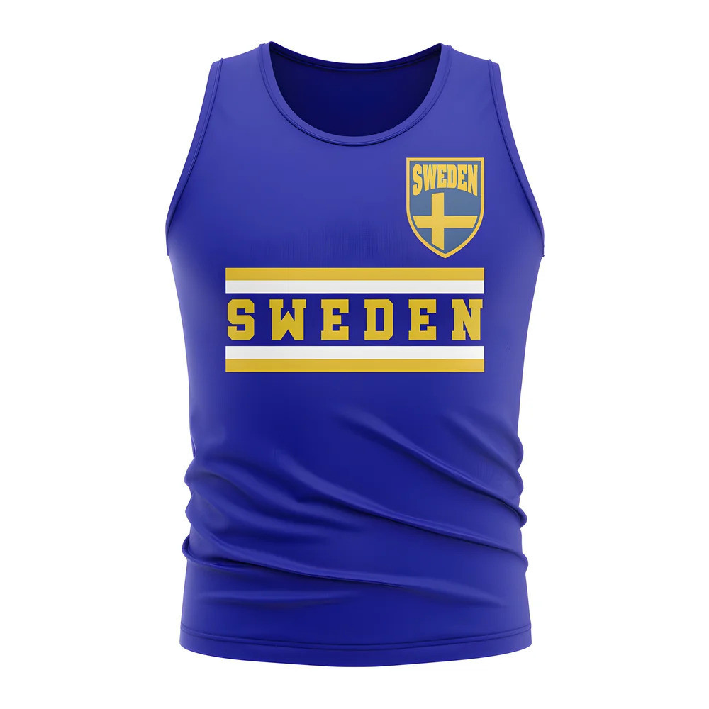 Sweden Core Football Country Sleeveless Tee (Royal) Polyester Uksoccershop Men's Blue Medium