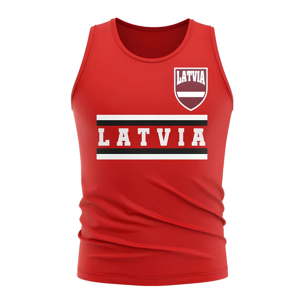 Latvia Core Football Country Sleeveless Tee (Red) Polyester Uksoccershop Men's Red Medium