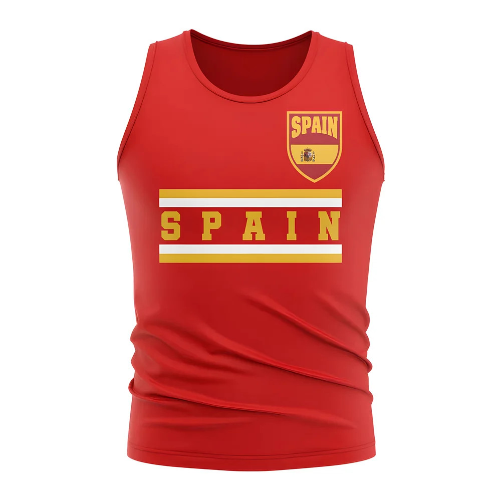 Spain Core Football Country Sleeveless Tee (Red) Polyester Uksoccershop Men's Red Medium